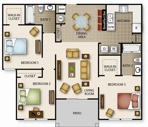 a floor plan of a house with bedrooms and a living room